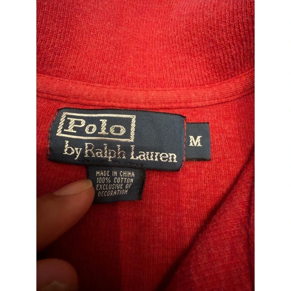 Polo Ralph Lauren Mens Medium Red‎ 1/4 Zip Cotton Ribbed Pullover Sweater Pony